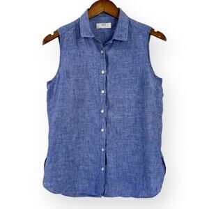 Uniqlo Sleeveless Collared Linen-Blend Shirt in Denim Blue